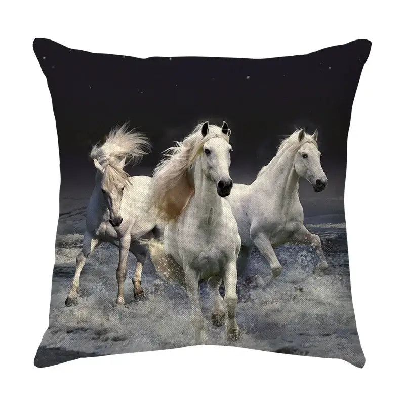 Galloping horse pillowcase vibrant linen cushion cover living room