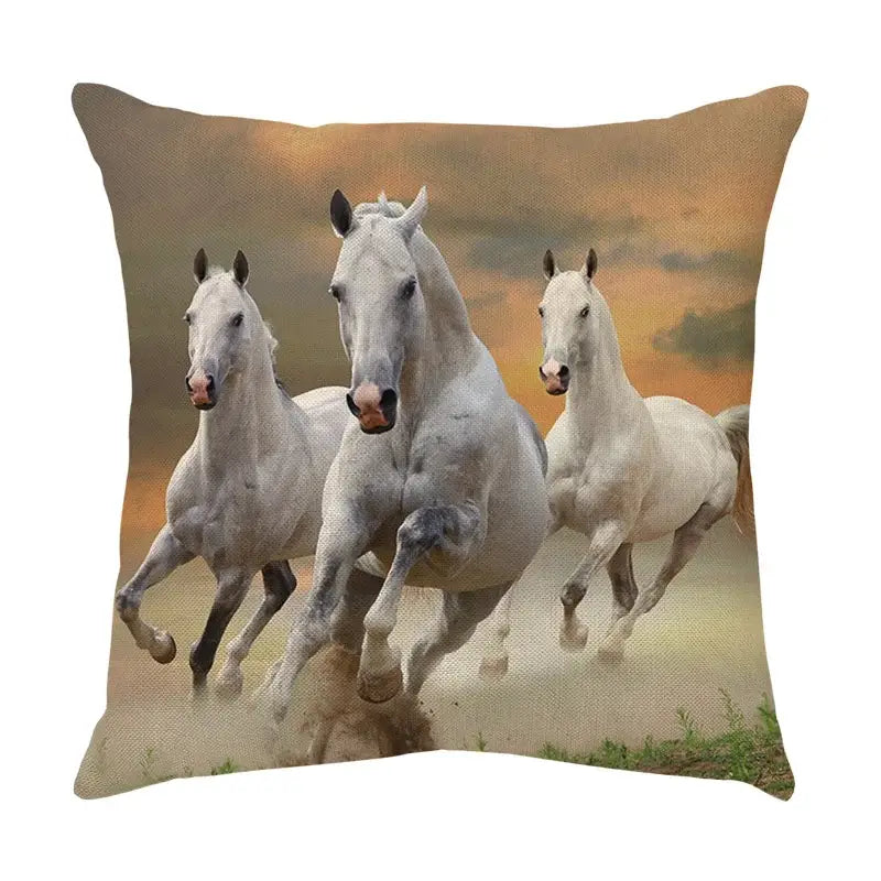 Galloping horse pillowcase vibrant linen cushion cover living room