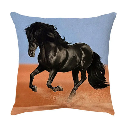 Galloping horse pillowcase vibrant linen cushion cover living room