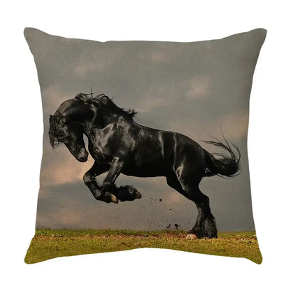 Galloping horse pillowcase vibrant linen cushion cover living room
