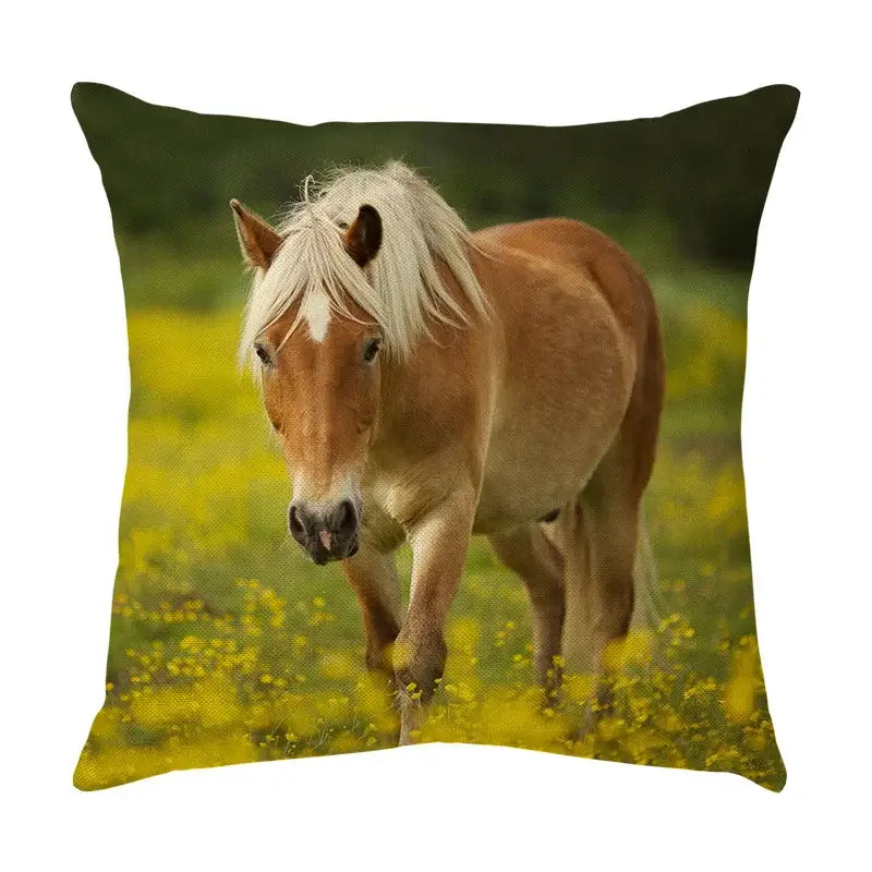 Galloping horse pillowcase vibrant linen cushion cover living room