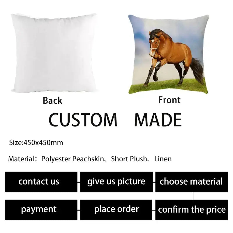 Galloping horse pillowcase vibrant linen cushion cover living room