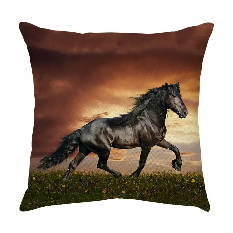 Galloping horse pillowcase vibrant linen cushion cover living room