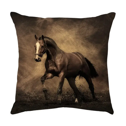 Galloping horse pillowcase vibrant linen cushion cover living room