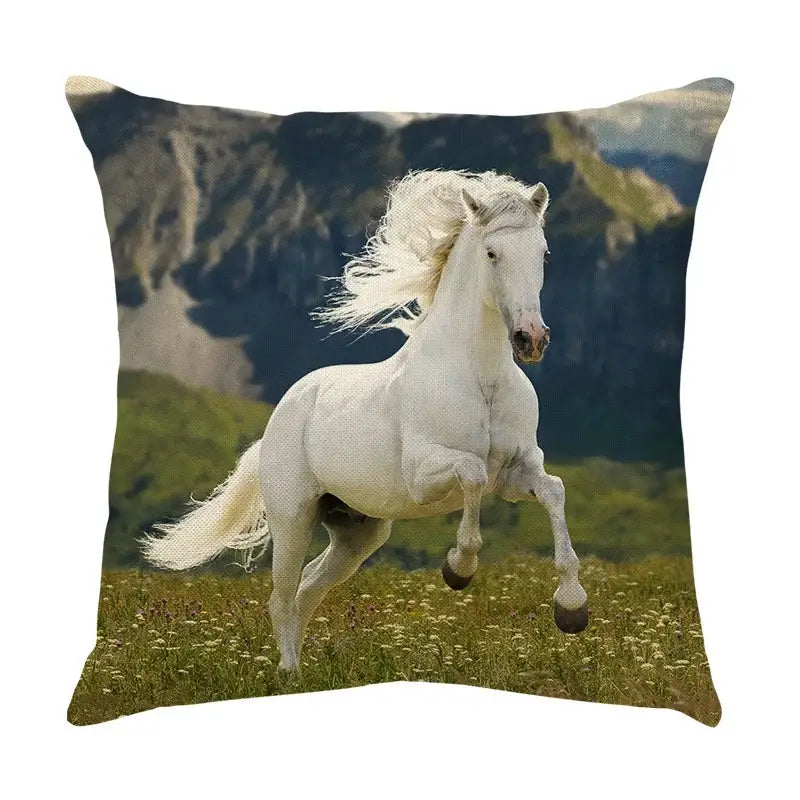Galloping horse pillowcase vibrant linen cushion cover living room