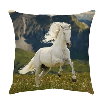Galloping horse pillowcase vibrant linen cushion cover living room