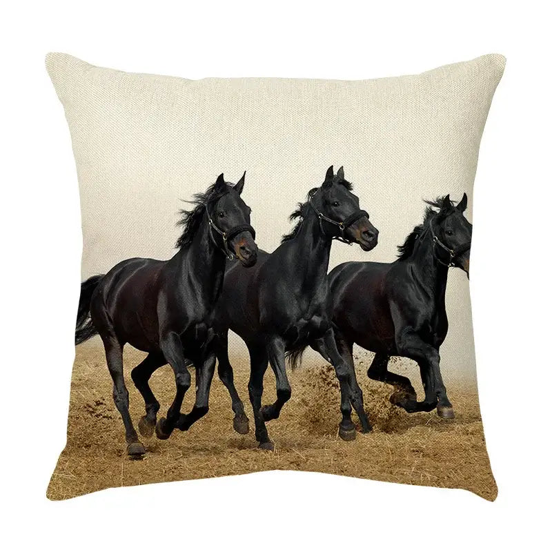 Galloping horse pillowcase vibrant linen cushion cover living room