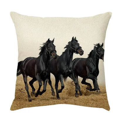 Galloping horse pillowcase vibrant linen cushion cover living room