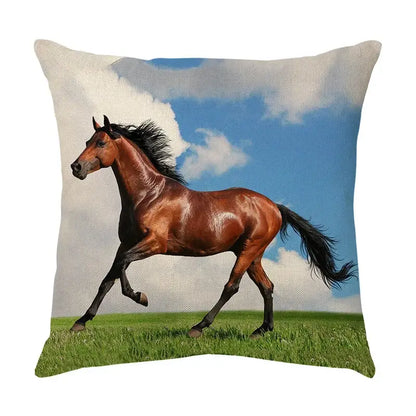 Galloping horse pillowcase vibrant linen cushion cover living room