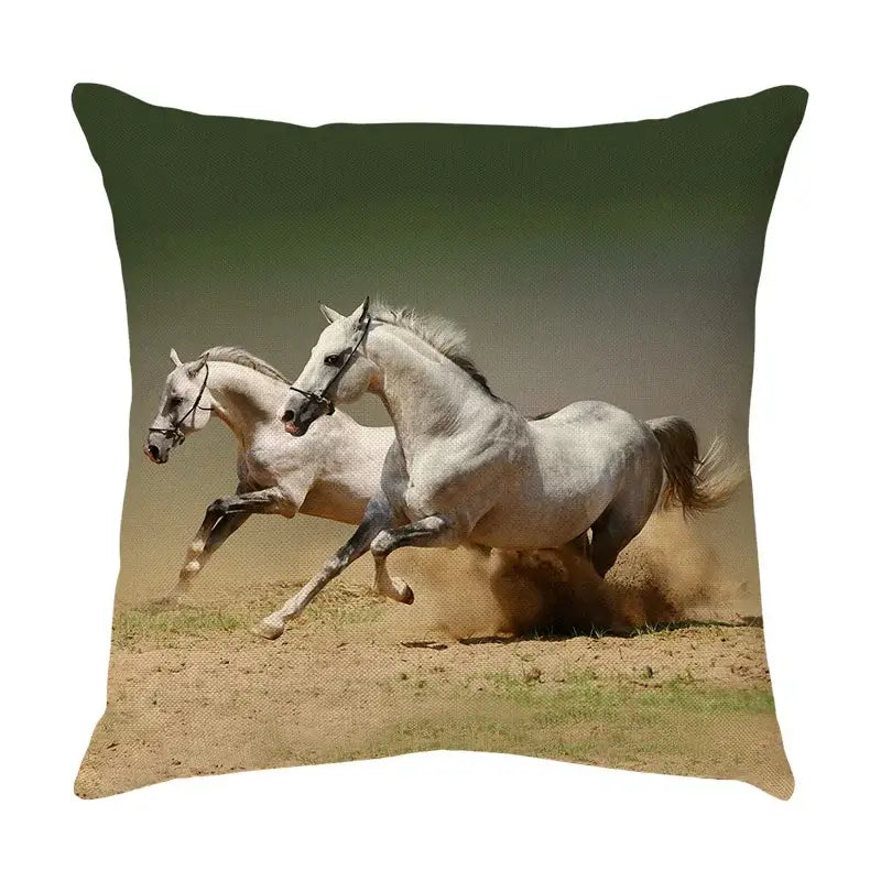 Galloping horse pillowcase vibrant linen cushion cover living room