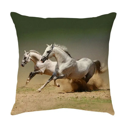 Galloping horse pillowcase vibrant linen cushion cover living room