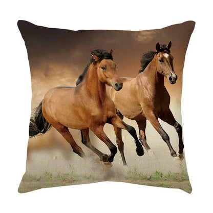 Galloping horse pillowcase vibrant linen cushion cover living room