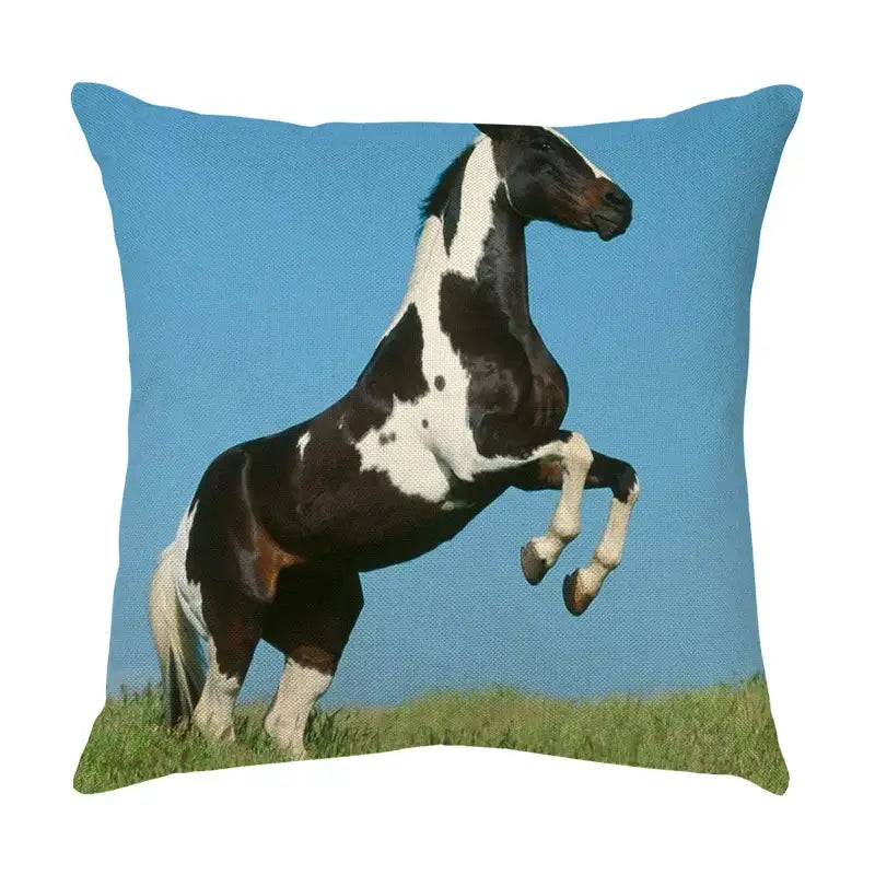Galloping horse pillowcase vibrant linen cushion cover living room