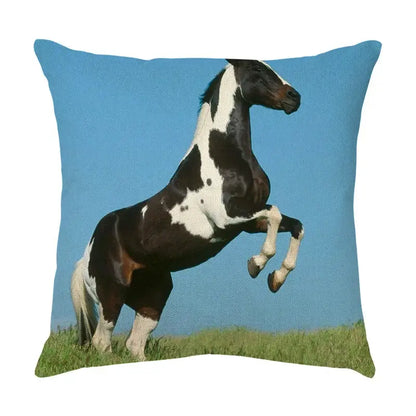 Galloping horse pillowcase vibrant linen cushion cover living room