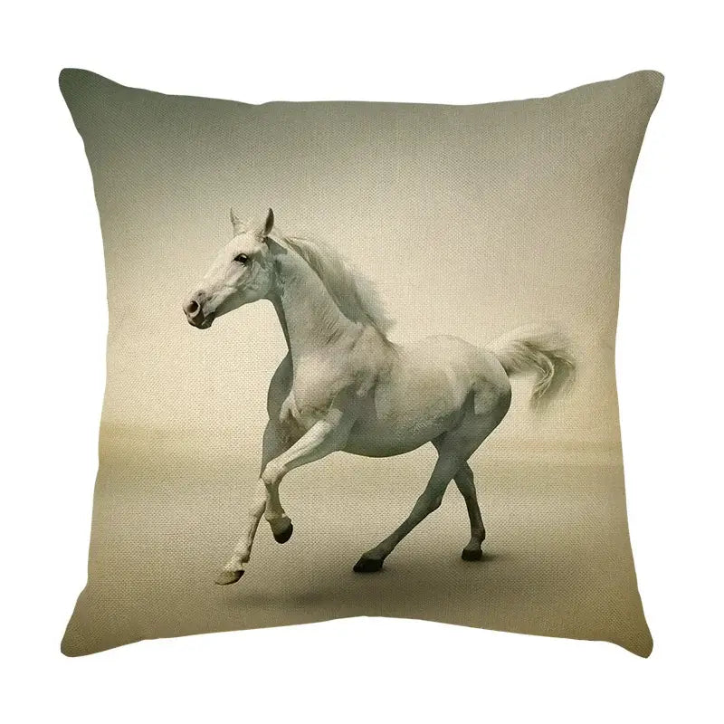 Galloping horse pillowcase vibrant linen cushion cover living room