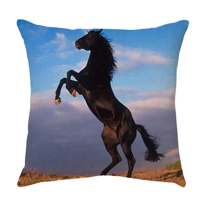 Galloping horse pillowcase vibrant linen cushion cover living room