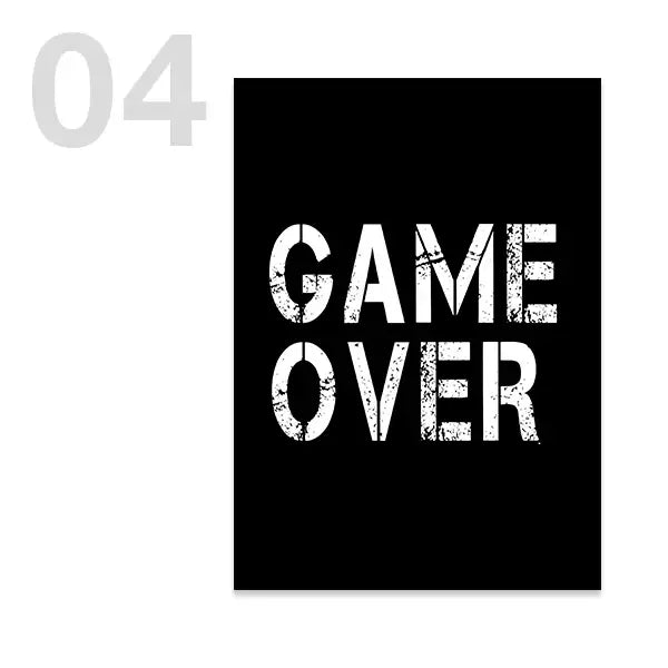 Modern black & white game controller wall art set of 6 bedroom prints