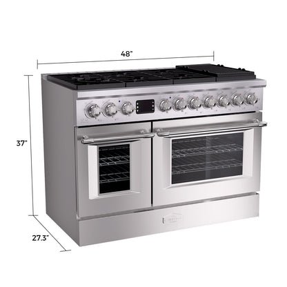 48" Freestanding Gas Range with 8 Sealed Burners Cooktop, Rapid Convection Oven, Natural Gas/LP Convertible - AK-G48N05A-BS