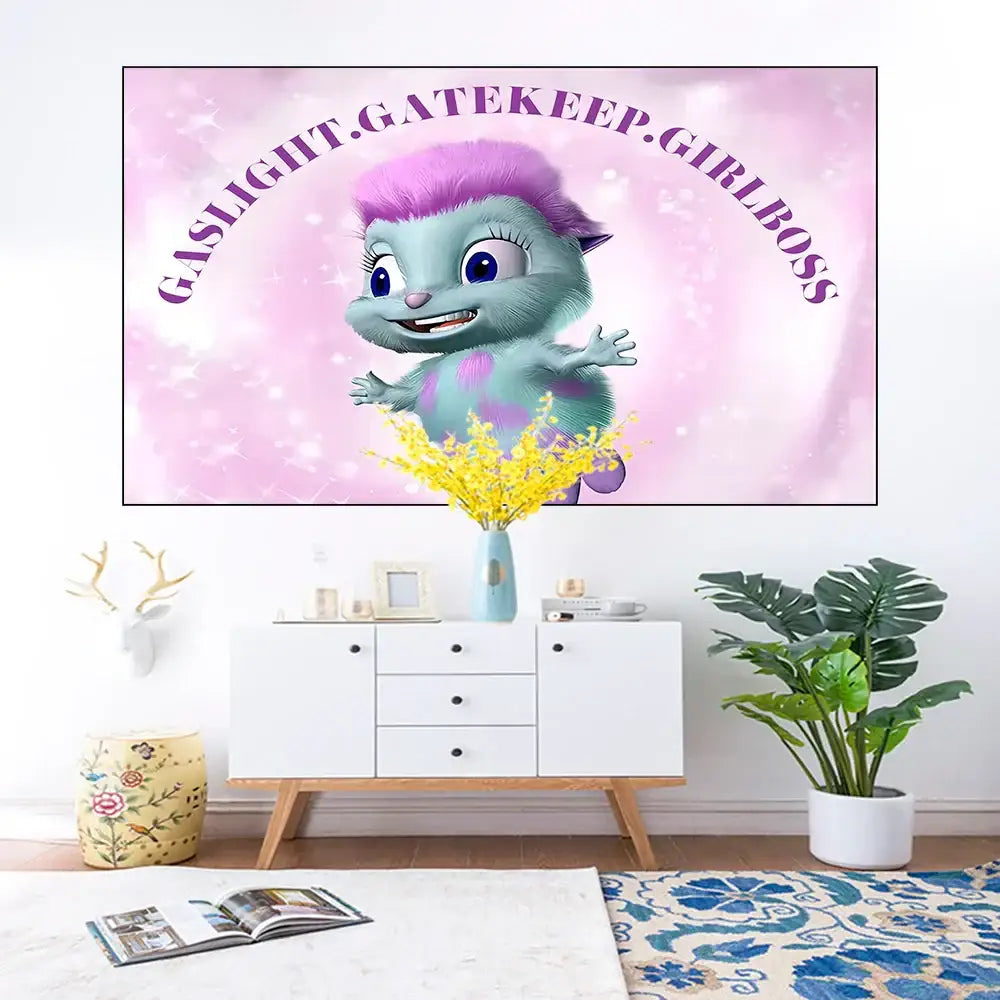 Gaslight girlboss pink funny cartoon fantasy tapestry bedroom decor