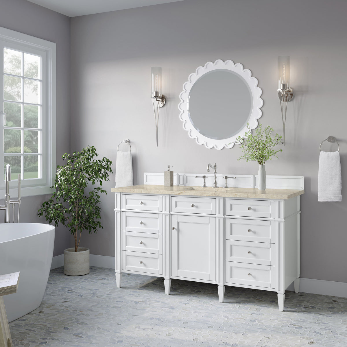 James Martin Brittany 60" Single Bathroom Vanity, Bright White