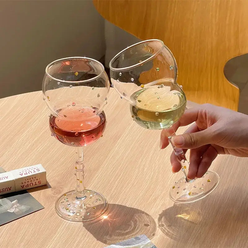 Gem spark coupe goblet gold bead dining room crystal glass set