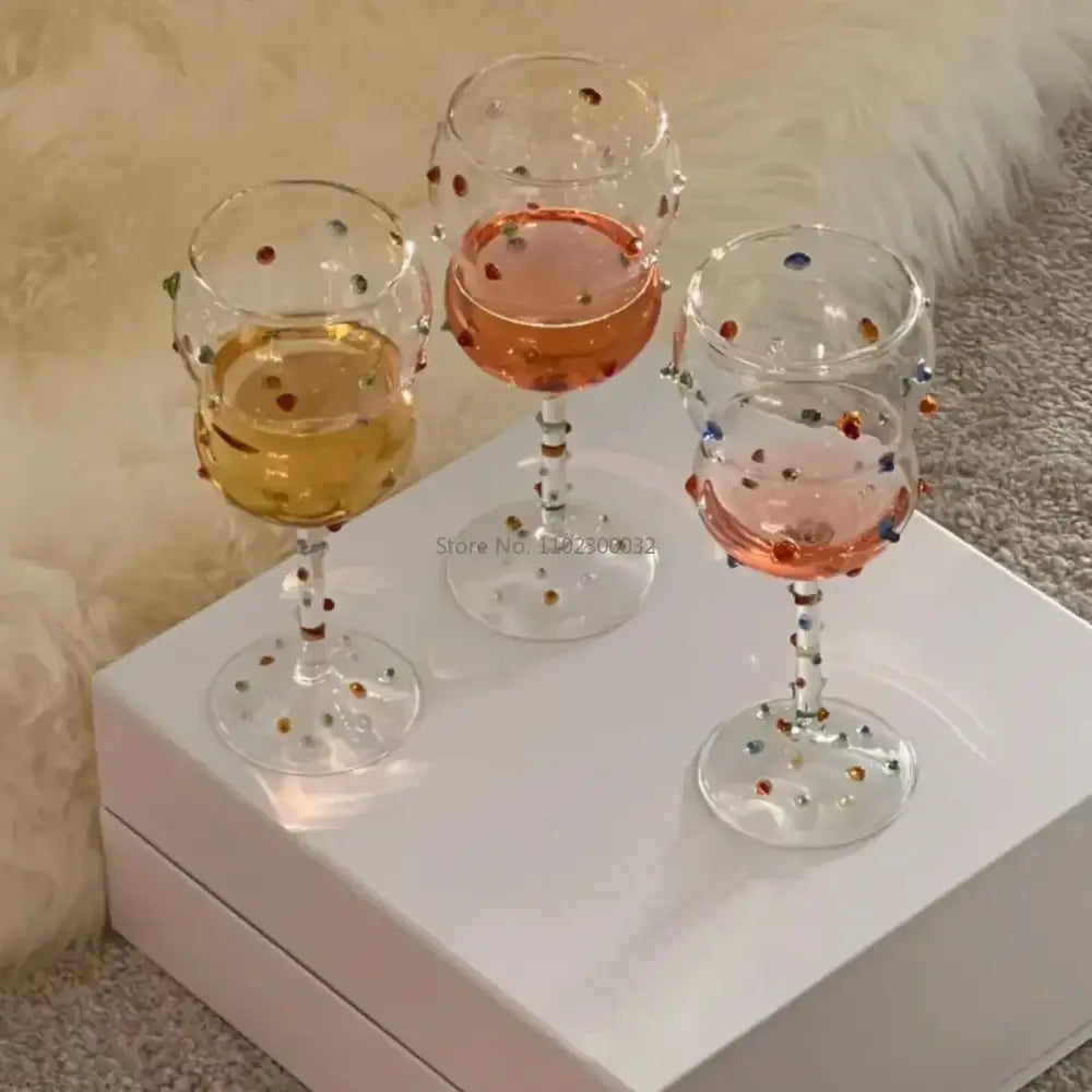 Gem spark coupe goblet gold bead dining room crystal glass set