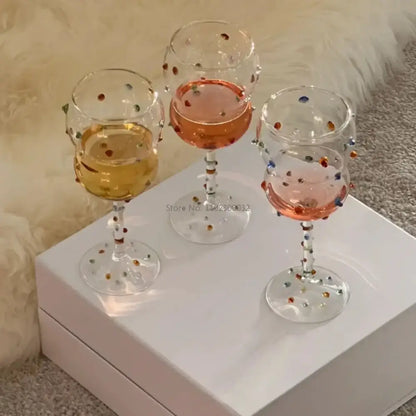 Gem spark coupe goblet gold bead dining room crystal glass set