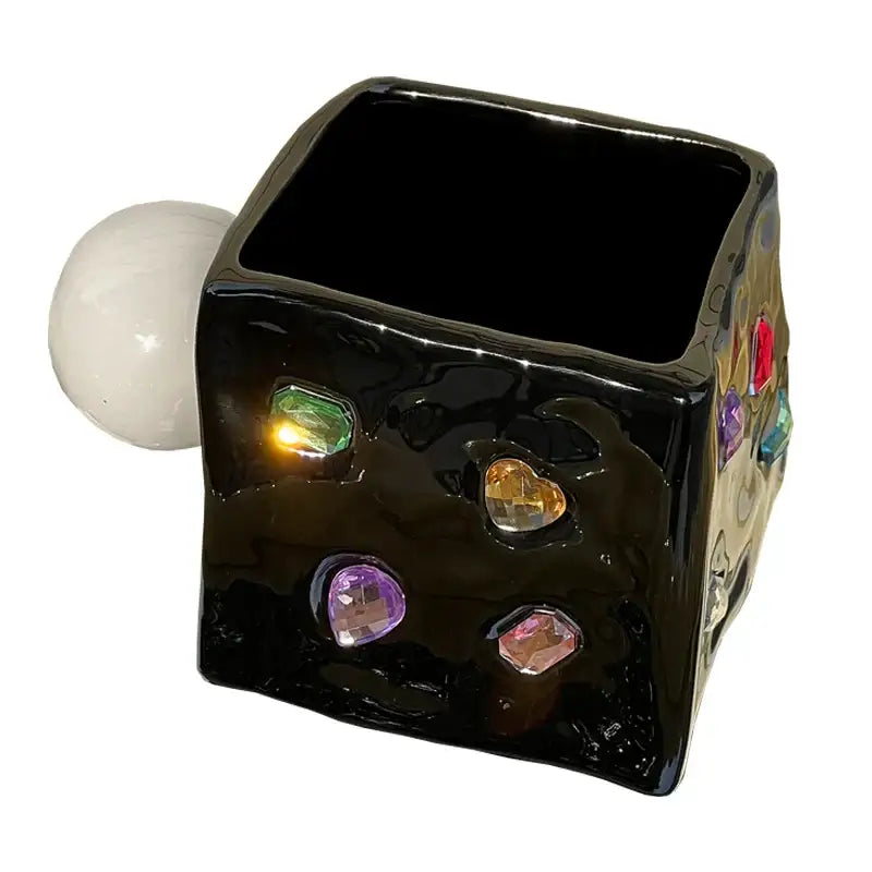 Gemstone black diamond ceramic square planter kitchen succulent pot