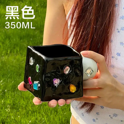 Gemstone black diamond ceramic square planter kitchen succulent pot