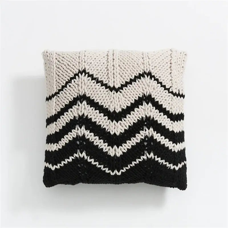 Geo knit stripe black & ivory square pillow bedroom decor