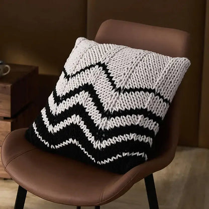 Geo knit stripe black & ivory square pillow bedroom decor