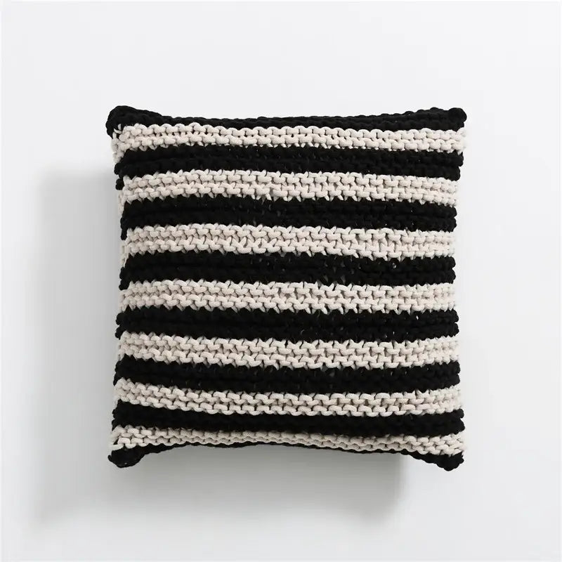 Geo knit stripe black & ivory square pillow bedroom decor