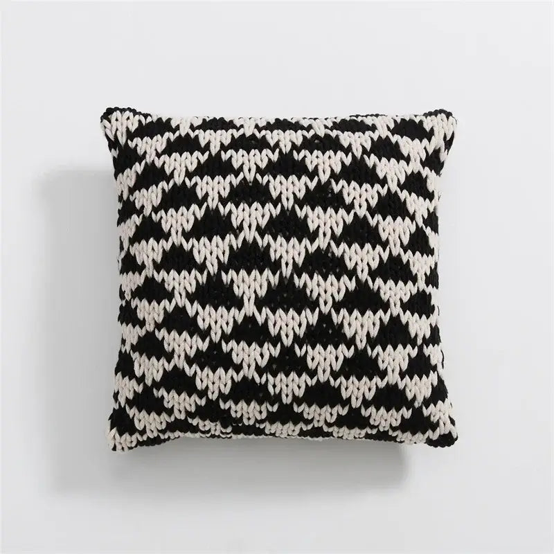 Geo knit stripe black & ivory square pillow bedroom decor