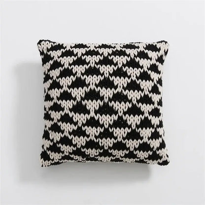 Geo knit stripe black & ivory square pillow bedroom decor