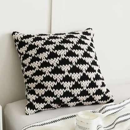 Geo knit stripe black & ivory square pillow bedroom decor