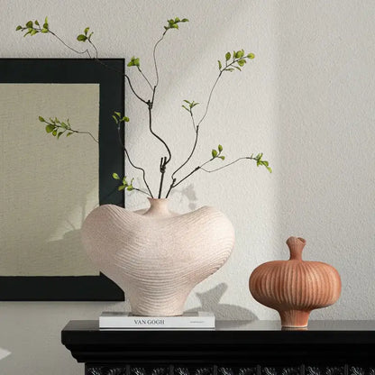 Geometric abstract blush pink ceramic vase living room ribbed decor