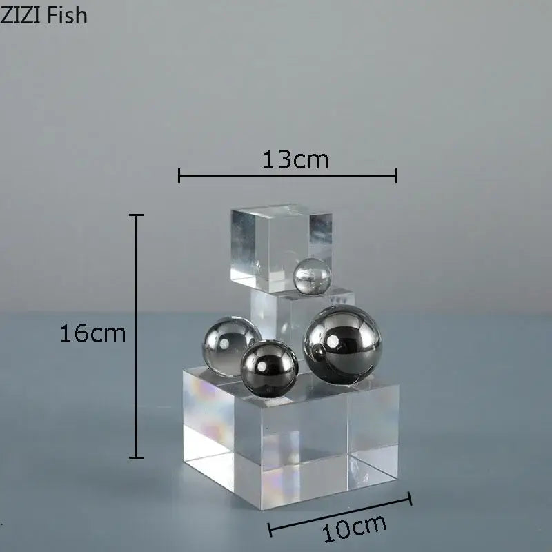 Geometric acrylic cube silver ball desk ornament bedroom decor