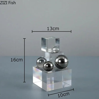 Geometric acrylic cube silver ball desk ornament bedroom decor