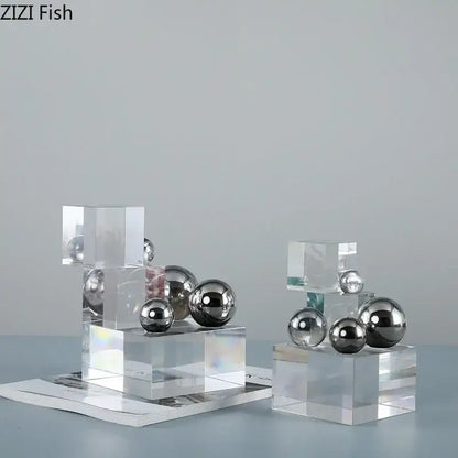 Geometric acrylic cube silver ball desk ornament bedroom decor