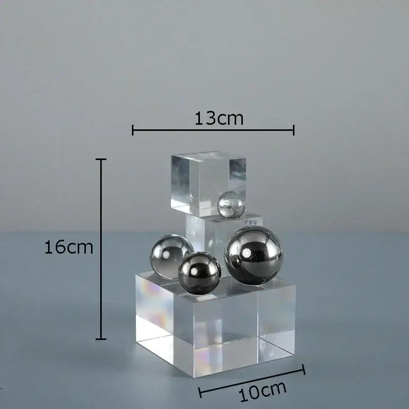 Geometric acrylic cube silver ball desk ornament bedroom decor