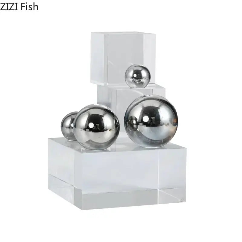 Geometric acrylic cube silver ball desk ornament bedroom decor