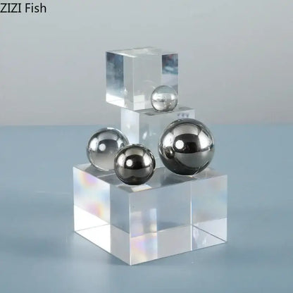Geometric acrylic cube silver ball desk ornament bedroom decor