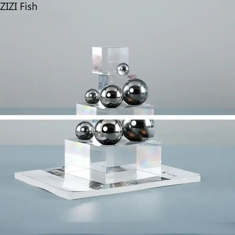 Geometric acrylic cube silver ball desk ornament bedroom decor