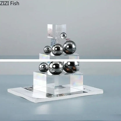 Geometric acrylic cube silver ball desk ornament bedroom decor