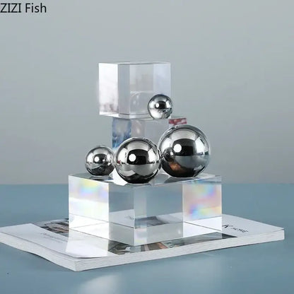 Geometric acrylic cube silver ball desk ornament bedroom decor