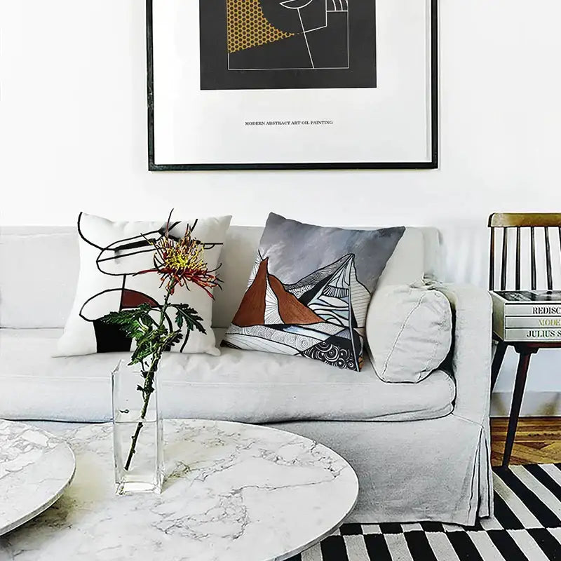 Geometric artist sofa cushion cover white living room portrait decor