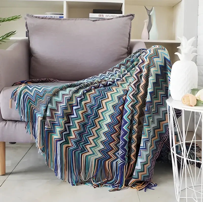 Geometric aztec baja blanket mustard & blue living room throw