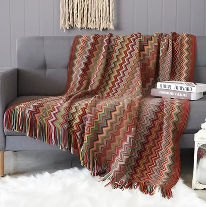 Geometric aztec baja blanket mustard & blue living room throw