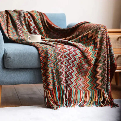 Geometric aztec baja blanket mustard & blue living room throw