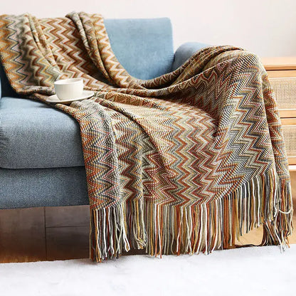 Geometric aztec baja blanket mustard & blue living room throw